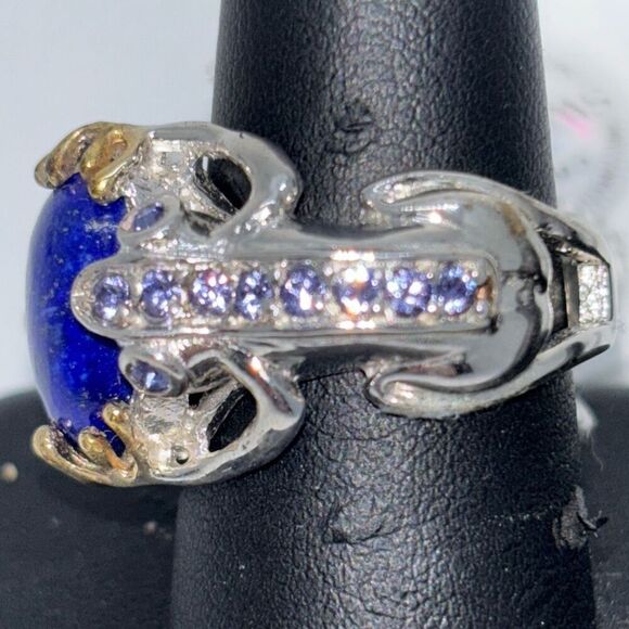 New Swarovski Lapis Lazuli ring Sz 9 Karis platinum bond silver crystals - Picture 4 of 13